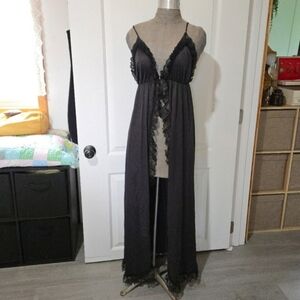 Vintage Erica Loren NY Black Lace Trim Nylon Nightgown, SIZE L